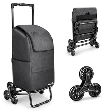 KEDSUM 2 in 1 Grocery Cart on Wheels for Stairs, 60L/300LBS Shopping Carts for Groceries, Stair Climbing Cart with Removable Waterproof Bag, Folding Shopping Carts for Stairs, Black