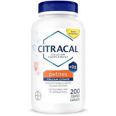 Citracal Petites, 400 mg Calcium Citrate, Easily Absorbed and Highly Soluble with 12.5 mcg (500 IU) Vitamin D3, Smaller and Easier to Swallow Caplets, 200 Count