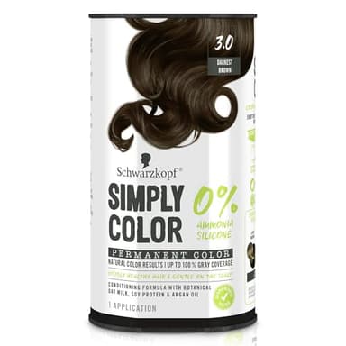 Schwarzkopf Simply Color Permanent Hair Dye, 3.0 Darkest Brown, Long-Lasting with Nourishing Ingredients, No Ammonia or Silicone, All Hair Types