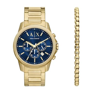 Armani Exchange A|X Men's Watch, Chronograph Gold-Tone Stainless Steel Analog Watch and Bracelet Gift Set