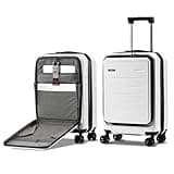CENSIEN Carry On Luggage 22×14×9 Airline Approved, 20 Inch Lightweight ABS+PC Hard Shell Suitcases with Front Pocket, Spinner Wheels, TSA Lock (White, 1PC)