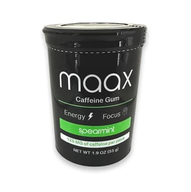 Maax Caffeine Energy Gum | Focus Gum | 125mg of caffeine per piece | Spearmint | 25 pieces per container