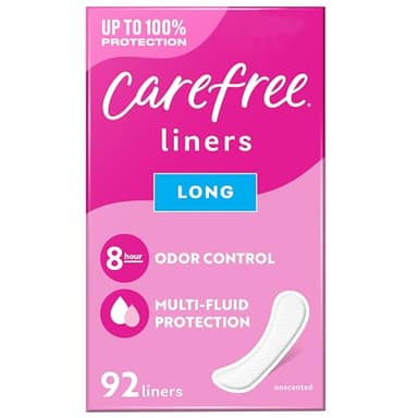 Carefree Panty Liners, Long Liners, Unwrapped, Unscented, 92ct