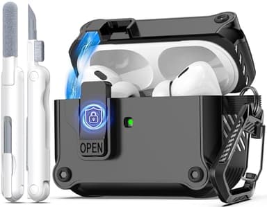 R-fun for AirPods Pro 2 Case Cover with Lock & Cleaning Kit, Keychain, Magnetic Lid, Compatible with AirPods Pro 2nd/1st Generation Protective Case, Support Wireless Charging, Black