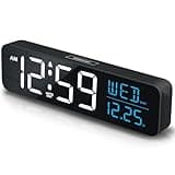 Peakeep Large Display Digital Alarm Clock for Bedrooms, Date Day of Week Temp Desk Table Clocks for Living Room Office, Dimmable Plug in Electric Clock, 5 Volumes, Loud, Auto DST