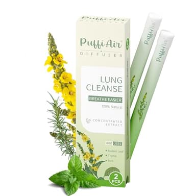 Herbal Diffuser Pen, Lung Cleanse Diffuser with Mullein, Thyme & Mint for Better Breathing, All Natural Swap - 600 Uses, 2 Diffusers, 1 Pack