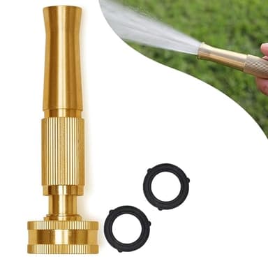 Morvat Brass Adjustable Nozzle, Twist Garden Hose Sprayer, Heavy-Duty Power Spray Attachment, High Pressure Water Jet with ¾” Standard Threading, Includes 2 Extra Rubber Washers