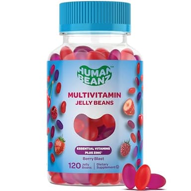 Human Beanz Multivitamin Jelly Bean Gummies with Zinc for Men and Women, Immune Support Dietary Supplements for Adults, Vegetarian, 120 Berry Blast Jelly Beans, Kosher