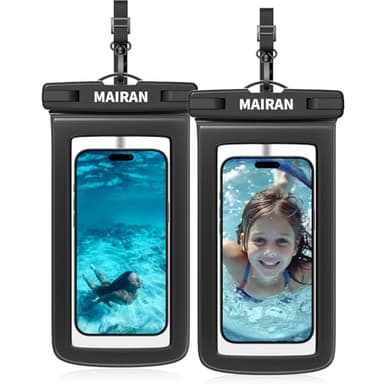 IPX8 Waterproof Phone Pouch Case 2Pack, Water Proof CellPhone Dry Bag for iPhone 16 15 14 13 12 11 Pro Max Plus XS, Galaxy S24 S23 4-7" Protector & Travel Essentials for Beach, Pool, Cruise-Black