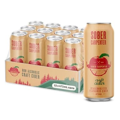 SOBER CARPENTER - Craft Cider, Non-Alcoholic Cider Made with Real Apple Juice from Mcintosh Apples, Non Alcoholic Spirits & Alcohol Alternative, Low Calorie Drink with 70 Calories, 12 Cans (16 oz Ea)