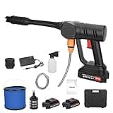 Car Washing Machine, Cordless Car Washer Adjustable Nozzle 2 Batteries 1 Charger with Bucket Water Pipe 180w Washing Metal High Pressure Jet Water Wash Cleaner Car Accessories (Black)