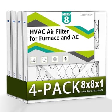 Komashr 4pack 8x8x1 Air Filter MERV 8, HVAC/Furnace AC Filter Replacement, Dust Defense–Comparable with MPR 600 & FPR 5 (Actual 7.75x7.75x0.75)