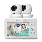 Babysense Baby Monitor with 2 Cameras and Audio 4.3", Non Wifi Baby Monitor, Dual Split Screen, Portable Double Sleep Video Monitoring, Auto Night Vision & Light, Lullabies & White Noise Two-Way Audio
