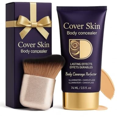 Waterproof Body Concealer With Body Brush for Leg & Body Makeup, Buildable Coverage Body Foundation for Uneven Skin Tone, Fine Lines & Dark Spots, Long-Lasting, Transfer-Resistant Natural Finish