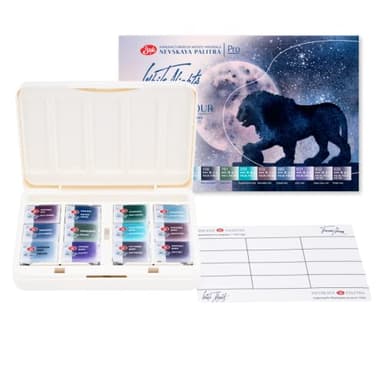 White Nights Granulating Watercolor Set 12 Full Pans of Professional Artist Grade Paints Vibrant Lightfast Colors Portable Durable Box by Nevskaya Palitra
