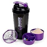 XTK Shaker Bottle Protein Shaker Bottles with Storage and Mix Ball, 16OZ Sports Water Bottle with Pill Organizer,Leak Proof Portable Shaker Bottles for Protein Mixes and Pre Work Out,BPA Free(purple)