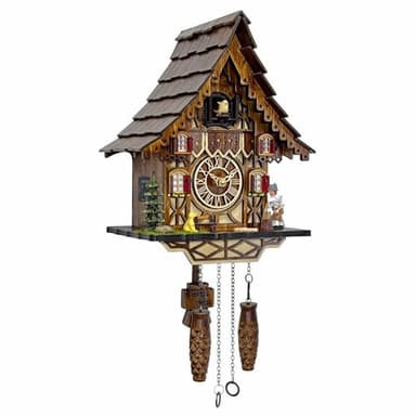 HUGE HAPPINESS Cuckoo Clock for Wall Art: 12 Melodies, Volume Control, Night Mode, Germany Style Black Forest Retro Traditional Handcrafted Wooden House Home Decor, Gifts for Family (8.75 X 23inch)