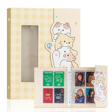 Baskiss A5 Kpop Photocard Binder with 30 4-Pocket Pages and One Divider, Cute 120 Pockets 6 Ring Card Holder Album Snug Fit for Standard Idol Photocards, Polaroids, Photos (Yellow Kitten)