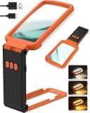 10X Magnifying Glass with Light and Stand, Rechargeable Folding Handheld Real Glass Magnifier, 3 Color Modes Dimmable Lighted Page Magnifier for Reading Small Prints, Seniors with Macular Degeneration