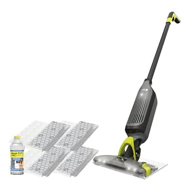 Shark VACMOP Cordless Hard Floor Cleaner, Vacuum and Spray Mop, Powerful Suction, Lightweight, LED Headlights, Includes 4 Disposable Pads, 12oz Multi-surface Cleaning Solution, Gray, VM252