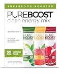 Pureboost Superfoods Clean Energy Booster, Energy Drink Mix with Apple Cider Vinegar, 7 Organic Red or Green Superfoods. Sugar-Free, No Sucralose, Electrolytes (Combo Pack, 30 Count)