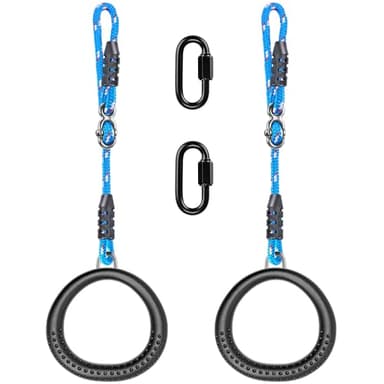 SELEWARE Trapeze Swing Rings, Non-Slip Gymnastic Rings Pull Up Exercise Rings with 3.5ft Adjustable Ropes for Home Gym Playground Ninja Warrior Obstacle Course Training Workout (Black, 2 Pack)