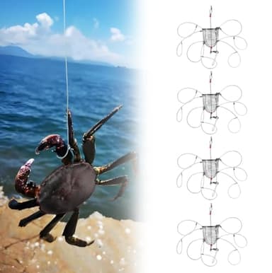 Toeloioh 4Pcs Stainless Steel Crab Snare Traps with 8 Loops,Crab Traps for Blue Crabs/Red Crab/Rock Crab,Crab Snare for Fishing Rods, Crabbing Equipment