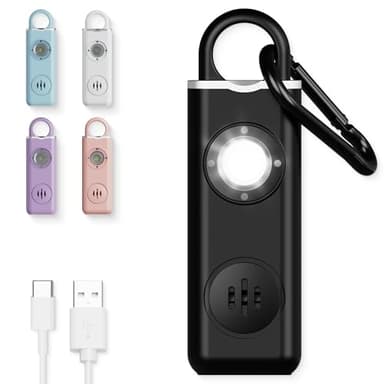 Weten Personal Safety Alarm for Women Protection - 130dB Loud Panic Siren Rechargeable Keychain - LED Light, Carabiner Clip, Low Battery Alert, USB-C Charging Self Defense Alarm (Black)