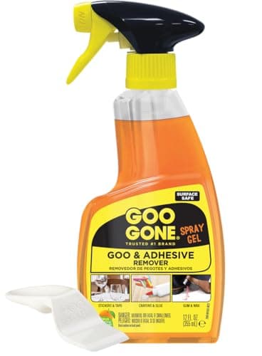 Goo Gone Adhesive Remover Spray Gel – Safe Glue and Sticker Remover for Labels, Tape Residue, Grease, Tar, Gum, Crayons, Candle Wax, Tree Sap, & Makeup on Hard Surfaces, Carpets, and Fabrics, 12 oz