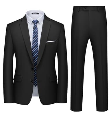 WULFUL Men's 2 Piece Suits Slim Fit Two Button Blazer Jacket Pants Set for Party,Wedding and Business Black