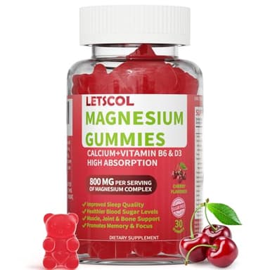 LETSCOL Magnesium Glycinate Gummies 800mg Per Serving, Sugar Free Magnesium Supplement with Magnesium Malate, Calcium, Vitamin D3, B6, CoQ10 for Calm Support & Zzz for Adults Kids