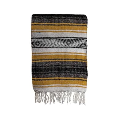 BAJA STYLES Large Mexican Blanket in Yellow — Handcrafted Serape Falsa Yoga Blanket (73” x 48”) – Durable Throw for Camping, Beach & Outdoor Use – Artisan Craft, Made in Mexico from Recycled Fibers