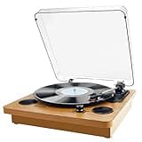 Popsky 3-Speed Turntable Bluetooth Record Player with Speaker, Portable LP Player, Vinyl-to-MP3 Recording, 3.5mm AUX & RCA & Headphone Jack