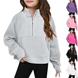 LRMQS sweaters for girls Girls Half Zipper Sweatshirts Cute Trendy Fall Pullover Crop Tops for Teen Girls Long Sleeve Sweater Clothes Thumb Hole