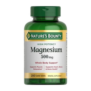 Nature's Bounty Magnesium 500 mg Tablets, High Potency Magnesium Supplement for Bone & Muscle Health, Whole Body Support, 200 Count (Pack of 1)