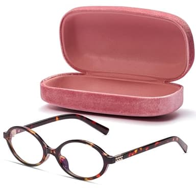 livho Blue Light Glasses for Women – Y2K Aesthetic Edgy Oval, Round Frame with Blush Pink Case, 90s Vibe for Screen Time Blue Light Blocking
