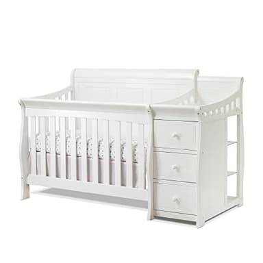 Sorelle Furniture Princeton Elite Crib and Changer with Solid Panel Back Classic -in- Convertible Diaper Changing Table Non-Toxic Finish Wooden Baby Bed Toddler Full-Size Nursery - White