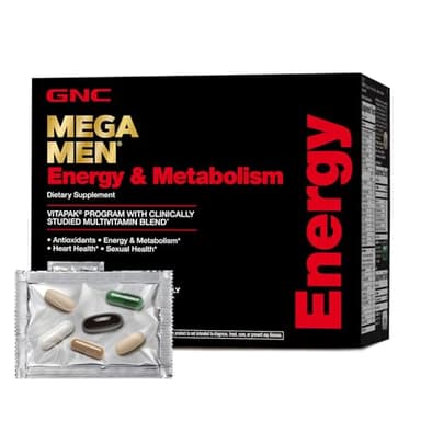 GNC Mega Men Energy and Metabolism Vitapak Program, Convenient, Complete Nutrition, 5 Products in 1 Packet, Calorie Burn, Thermogenic, 300mg Caffeine, 30 Daily Packs