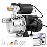 Hanchen 2-IN-1 Water Pressure Booster Pump System for Home with Pressure Tank Automatic, 1050 GPH Self-Priming Shallow Well Jet Pump 110V with Water Flow Switch Water Pressure Switch