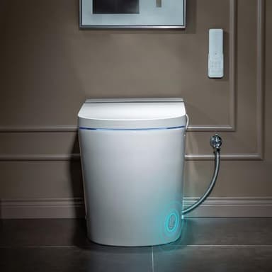 WOODBRIDGE B0990S One Piece Elongated Smart Toilet Bidet with Auto Open & Close, Auto Flush, Foot Sensor Flush, LED Temperature Display, Heated Seat and Integrated Multi Function Remote Control, White