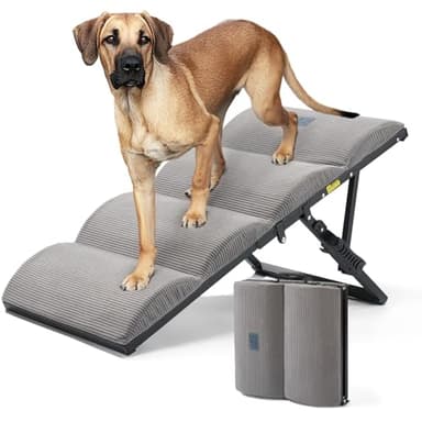 Veehoo Dog Ramp for Bed Couch Height Adjustable from 12" to 20", Foldable Stairs for Dogs to Get on Bed 17" Extra Wide, Portable Pet Doggie Steps Indoor with Non Slip Pad, Support up to 150 lbs