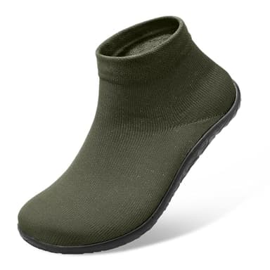 SKASO Barefoot Sock Shoes for Men - Zero Drop Minimalist Slip-On, Non-Slip Grounding, Comfortable Soft for Indoor Driving Gym - Army Green Size 13-14