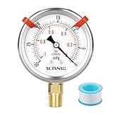 SCTSNSR -30 inHg to 0 Vacuum Pressure Gauge, Glycerin Liquid Filled, 2.5 inch Dial, 1/4" NPT Lower Mount, Stainless Steel Case, for Air Conditioning Line, Tank, Air Pump, HVAC, Pipe, Pressure Test