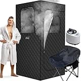 ouluu Portable Sauna for Home, Sauna Box with 2.6L Steamer, Personal Sauna with Big Sauna Chair, Remote Control, Oxford Fabric, 2.6’ x 2.6’ x 5.9’, Black, 1000W