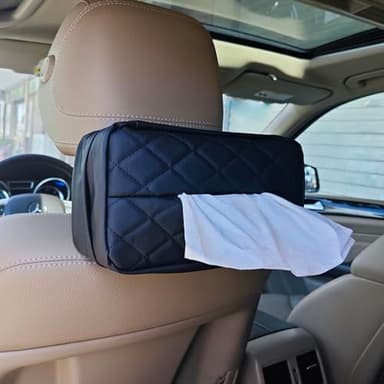 Car Tissue Holder for 120 Standard Tissue,Leather PU Tissues Box Cover for Car Backseat,Extra Large Rectangle Napkin Holder Soft Rectangular,Fits for Kleenex tissues,for Storage& Organization (Black)