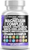 Clean Nutraceuticals Magnesium Complex with Magnesium Glycinate Citrate Malate Oxide Taurate Aspartate Orotate & Mag Chloride, Zinc Copper Manganese & Vitamin C B1 B2 B6 B12 Complex - 1Pack