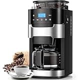 Electactic 10-Cup Drip Coffee Maker with Built-in Grinder,Programmable Grind & Brew, Coffee Machines with Smart LED Touchscreen, 24H Timer, Customizable Strength & Grind Size,Black