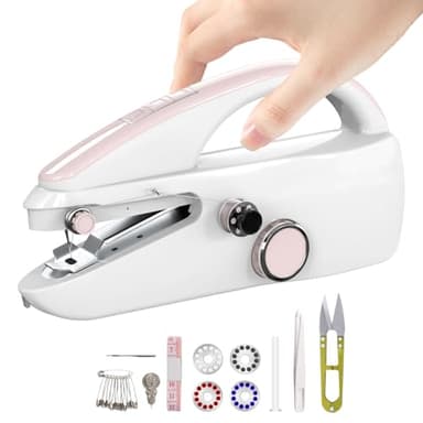 Handheld Sewing Machine,Two dear,Mini sewing machine,Easy to Use and Fast Stitch Suitable for Clothes,Fabrics, DIY Home Travel Electric Handheld Sewing Machine for Beginner.Pink