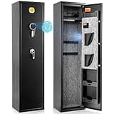 BlackSmith 6 Rifle Gun Safe for Home Rifle and Pistols Long Gun Safe 0.1s Quick Access Biometric Rifle Safe Fingerprint Gun Cabinet Keypad with Door Panel Organizer Dual Alarm Password Memory Function