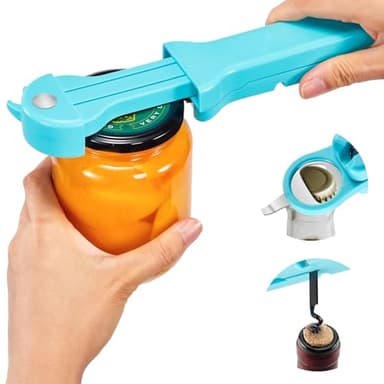 UYWLYCL Jar Opener Bottle Opener and Lid Opener for Seniors with Arthritis, Weak Hands, Multi 7 in 1 Retractable Magnetic Can Opener, Original Kitchen Wine Opener Gadgets (Cyan)